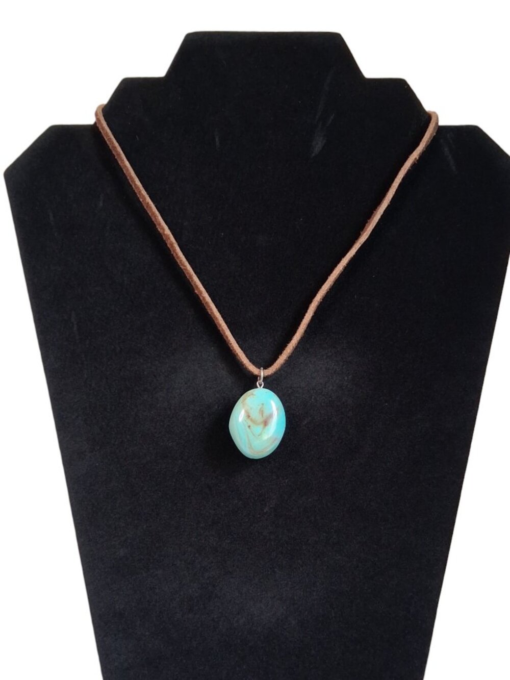 Turquoise Blue Brown Swirl Oval Faux Stone Lightweight Bohemian Pendant Necklace